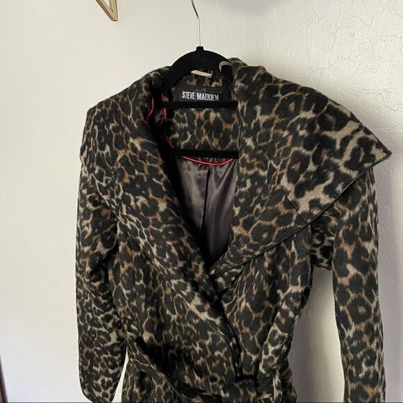 STEVE MADDEN Leopard Print Wrap Trench Coat XS - Picture 5 of 12